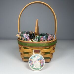1999 Longaberger Easter Basket w/Handle Egg Liner Protector & Bunny Insert Small